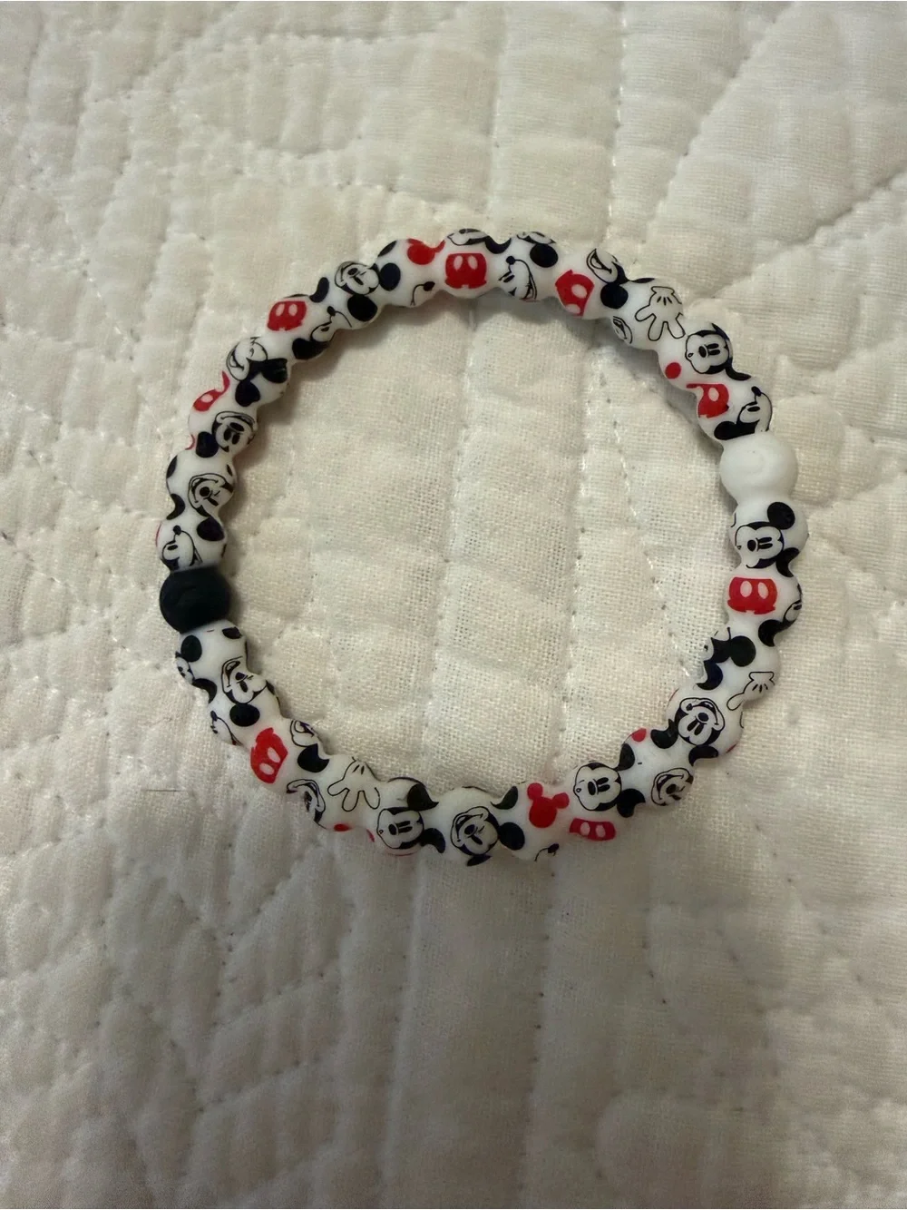 Lokai White, Black & Red Mickey bracelet Bead Stretch Bracelet-never worn